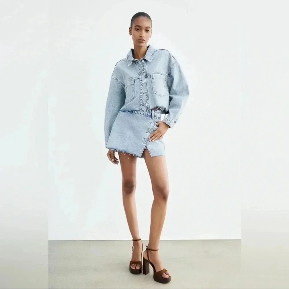 NWT Zara Denim Lacing detail Mini Skirt - Picture 2 of 8